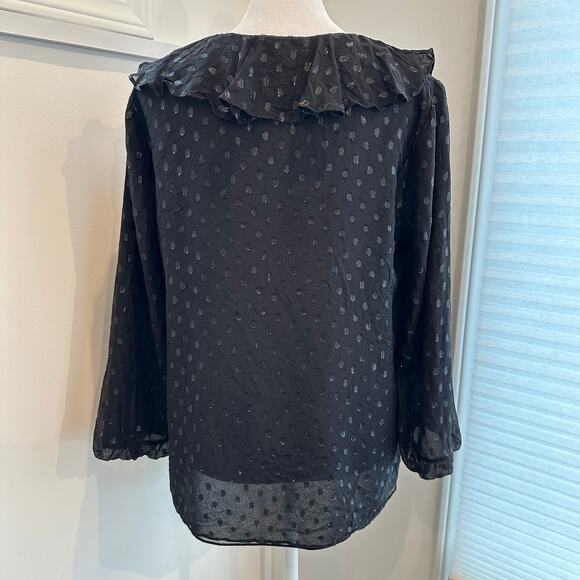 Lilly Pulitzer Olenna Silk Black Polkadot Moroccan Metallic Clip Blouse Small - Picture 6 of 8